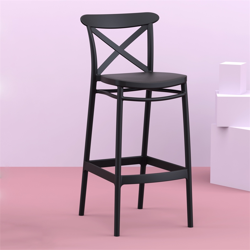 Home Square Cross Indoor Outdoor Bar Stool in Black - Set of 2