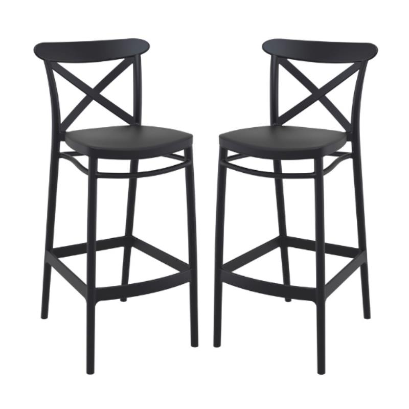 Home Square Cross Indoor Outdoor Bar Stool in Black - Set of 2