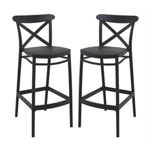 Home Square Cross Indoor Outdoor Bar Stool in Black - Set of 2