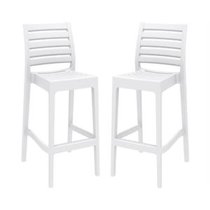 Home Square 29.5&quot Outdoor Bar Stool in White - Set of 2