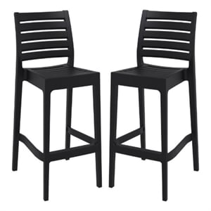 Home Square 29.5&quot Outdoor Wood Bar Stool in Black - Set of 2