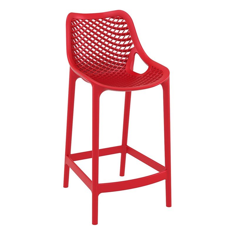 Home Square Polypropylene Patio Counter Stool in Red - Set of 2