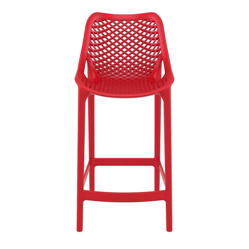 Home Square Polypropylene Patio Counter Stool in Red - Set of 2