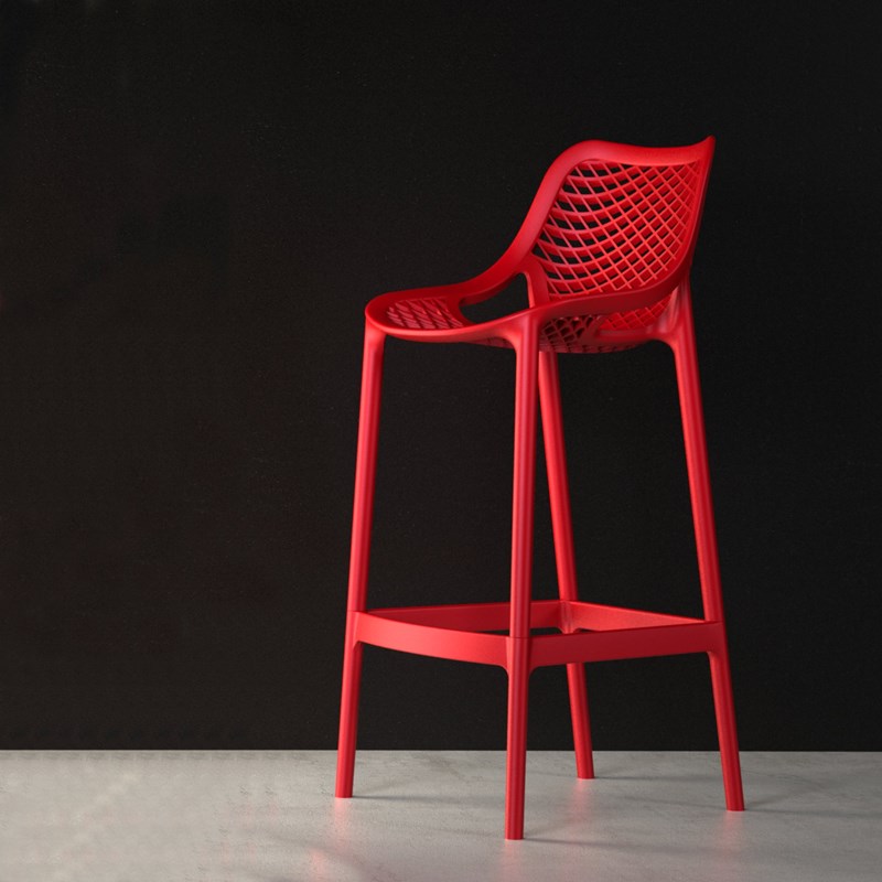 Home Square Polypropylene Patio Counter Stool in Red - Set of 2