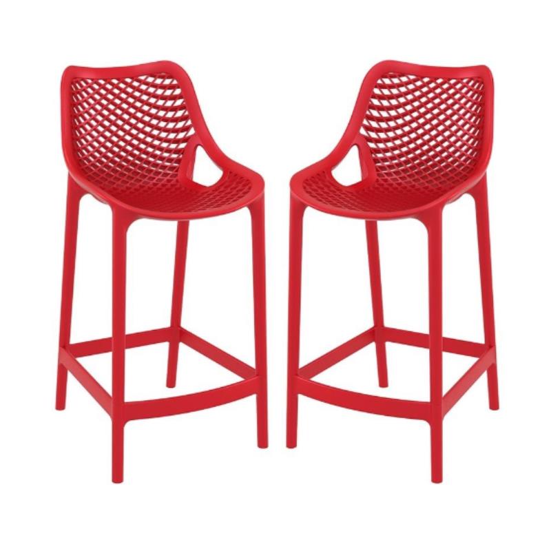 Home Square Polypropylene Patio Counter Stool in Red - Set of 2