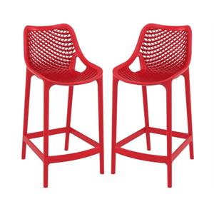 Home Square Polypropylene Patio Counter Stool in Red - Set of 2