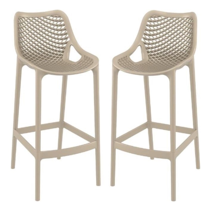 Home Square Polypropylene Patio Bar Stool in Taupe - Set of 2