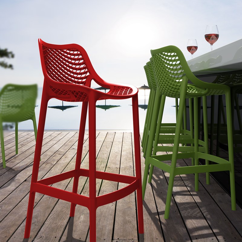 Home Square Polypropylene Patio Bar Stool in Red - Set of 2
