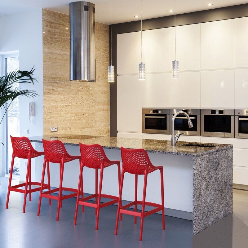 Home Square Polypropylene Patio Bar Stool in Red - Set of 2