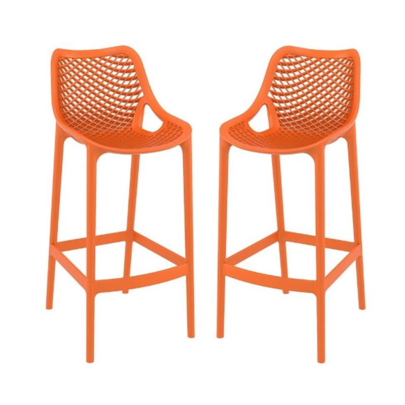Home Square Polypropylene Patio Bar Stool in Orange - Set of 2