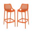 Home Square Polypropylene Patio Bar Stool in Orange - Set of 2
