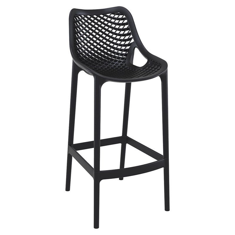 Home Square Polypropylene Patio Bar Stool in Black - Set of 2