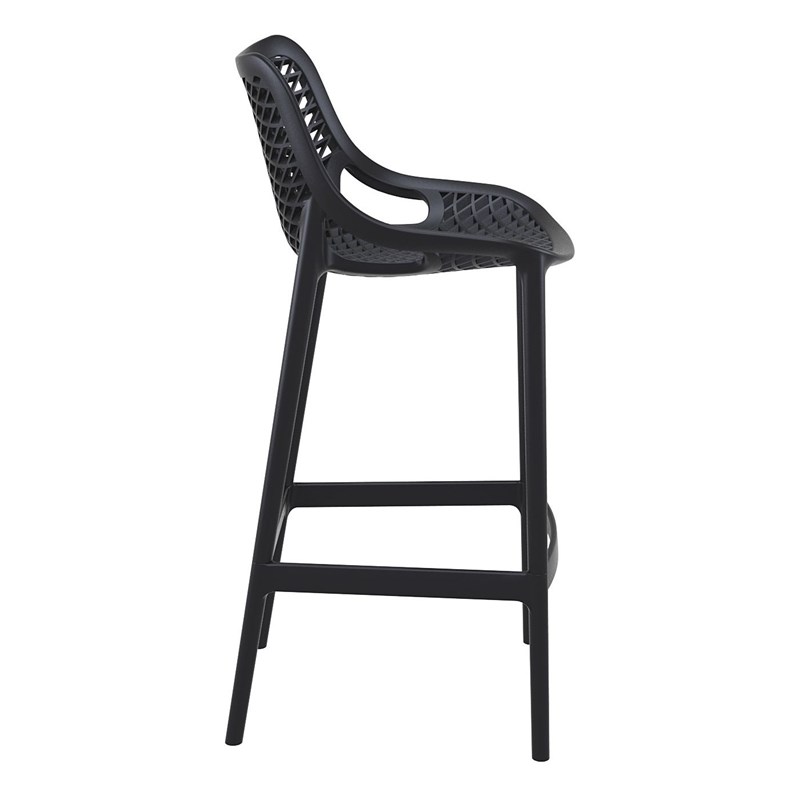 Home Square Polypropylene Patio Bar Stool in Black - Set of 2