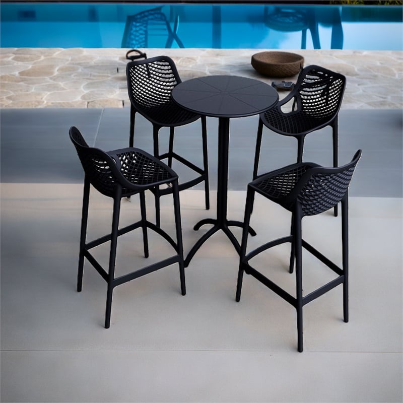Home Square Polypropylene Patio Bar Stool in Black - Set of 2