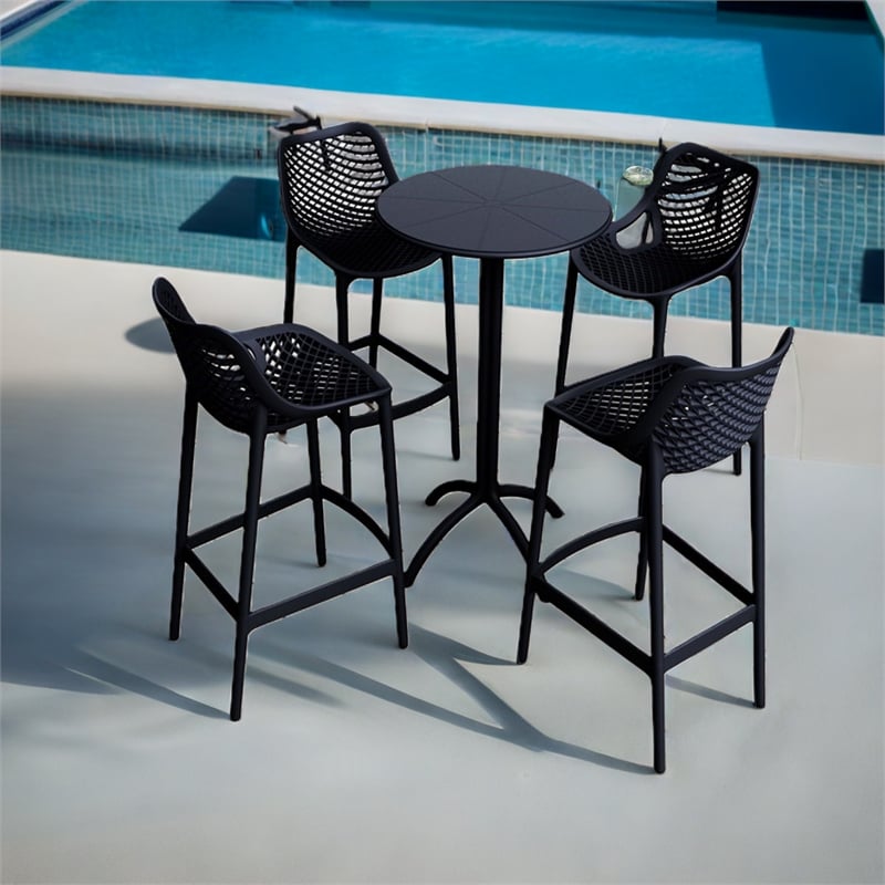 Home Square Polypropylene Patio Bar Stool in Black - Set of 2