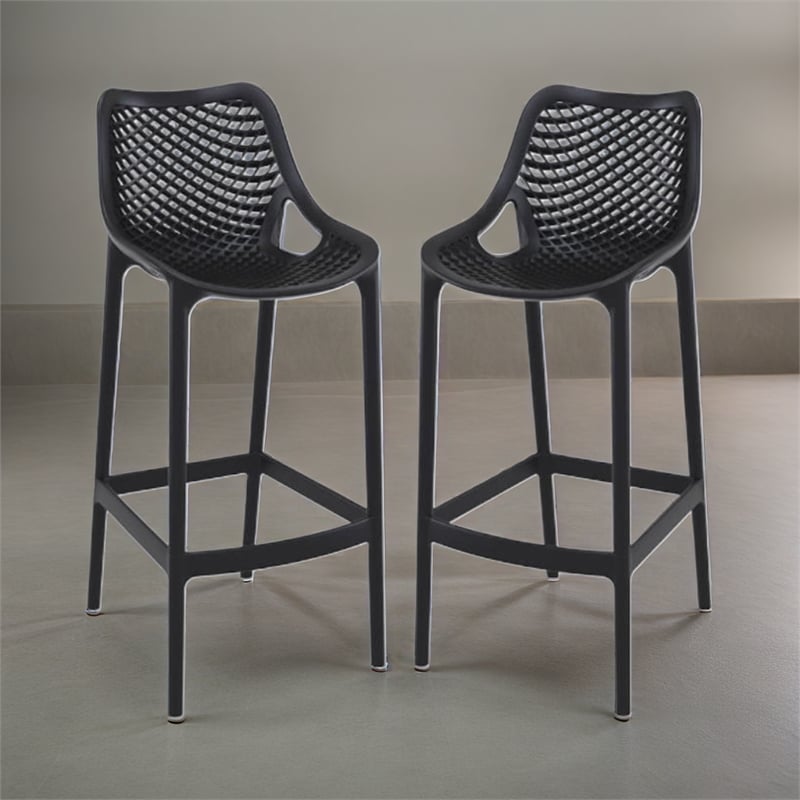 Home Square Polypropylene Patio Bar Stool in Black - Set of 2