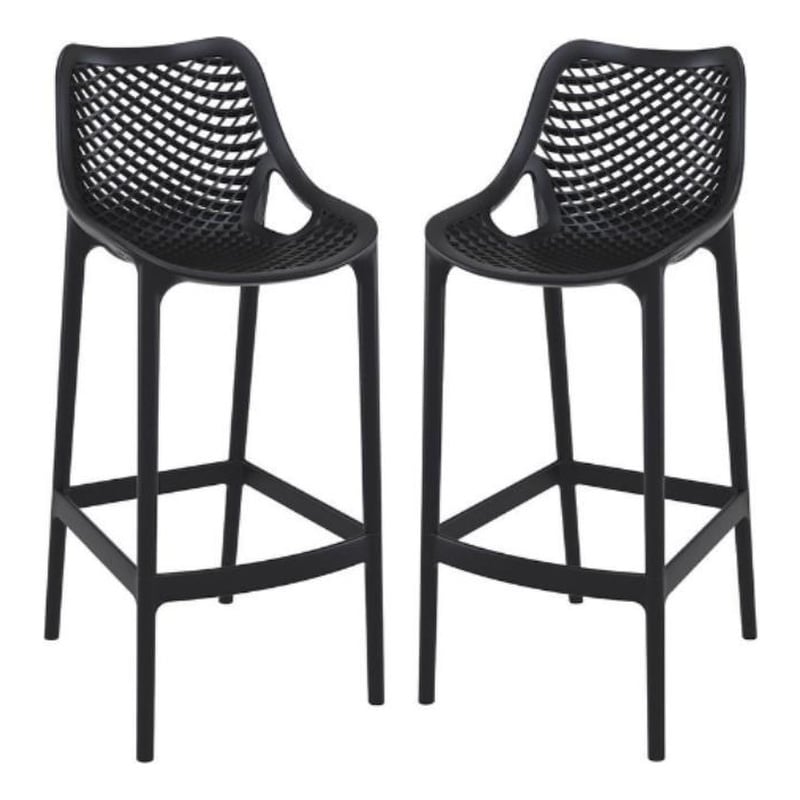 Home Square Polypropylene Patio Bar Stool in Black - Set of 2