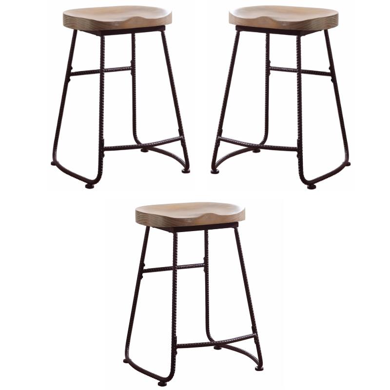 Home Square Rustic Wood & Metal Counter Height Stool in Brown & Black