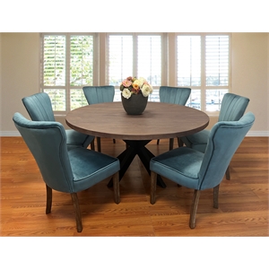 Home Square Dining Table Set with Solid Wood Round Table and 6 Chairs in Teal