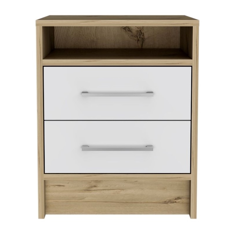 Home Square Eter Engineered Wood Nightstand in White & Light Oak - Set of 2
