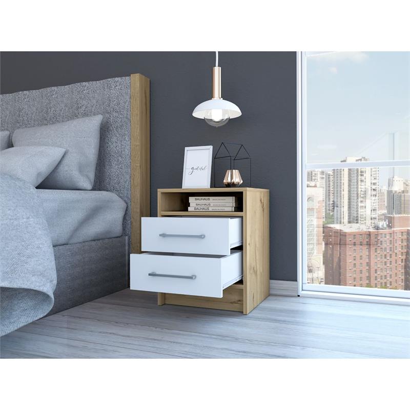 Home Square Eter Engineered Wood Nightstand in White & Light Oak - Set of 2