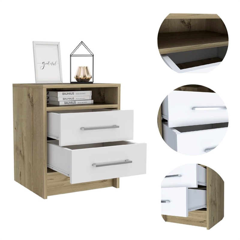 Home Square Eter Engineered Wood Nightstand in White & Light Oak - Set of 2