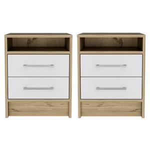 Home Square Eter Engineered Wood Nightstand in White & Light Oak - Set of 2