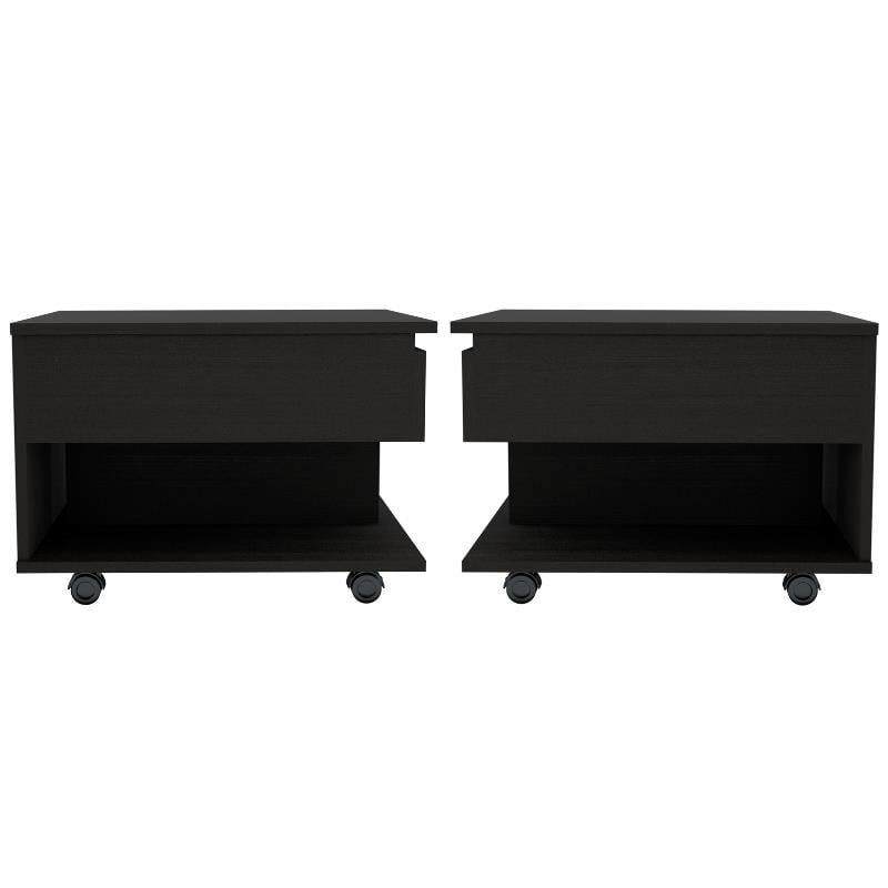 Home Square Luanda Lift Top Engineered Wood Coffee Table in Black - Set of 2
