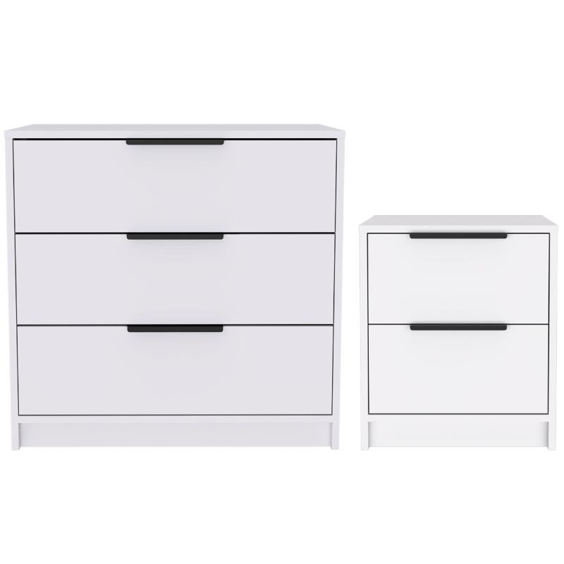Home Square 2-Piece Set with 3 Drawers Dresser and Night Stand in White