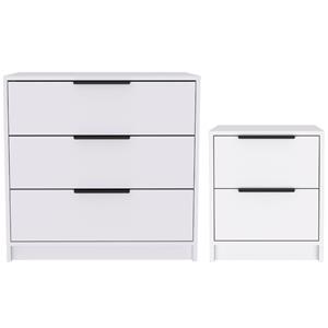 home square 2-piece set with 3 drawers dresser and night stand in white