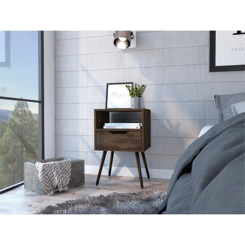 Home Square Otom Engineered Wood Nightstand in Dark Walnut - Set of 2