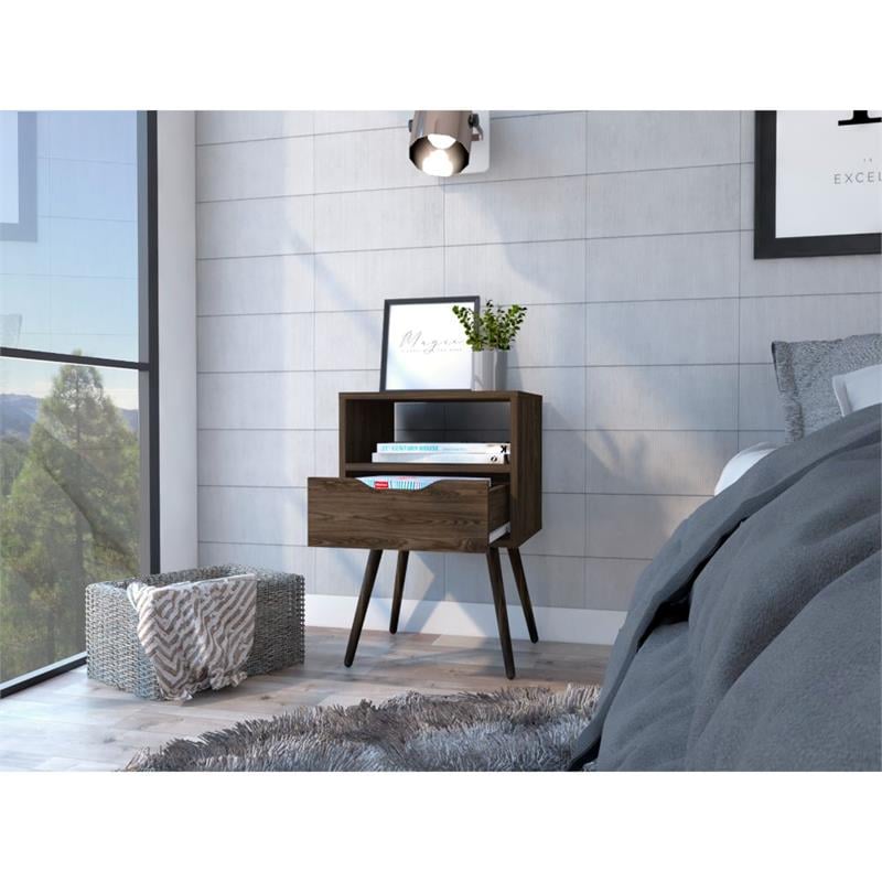 Home Square Otom Engineered Wood Nightstand in Dark Walnut - Set of 2