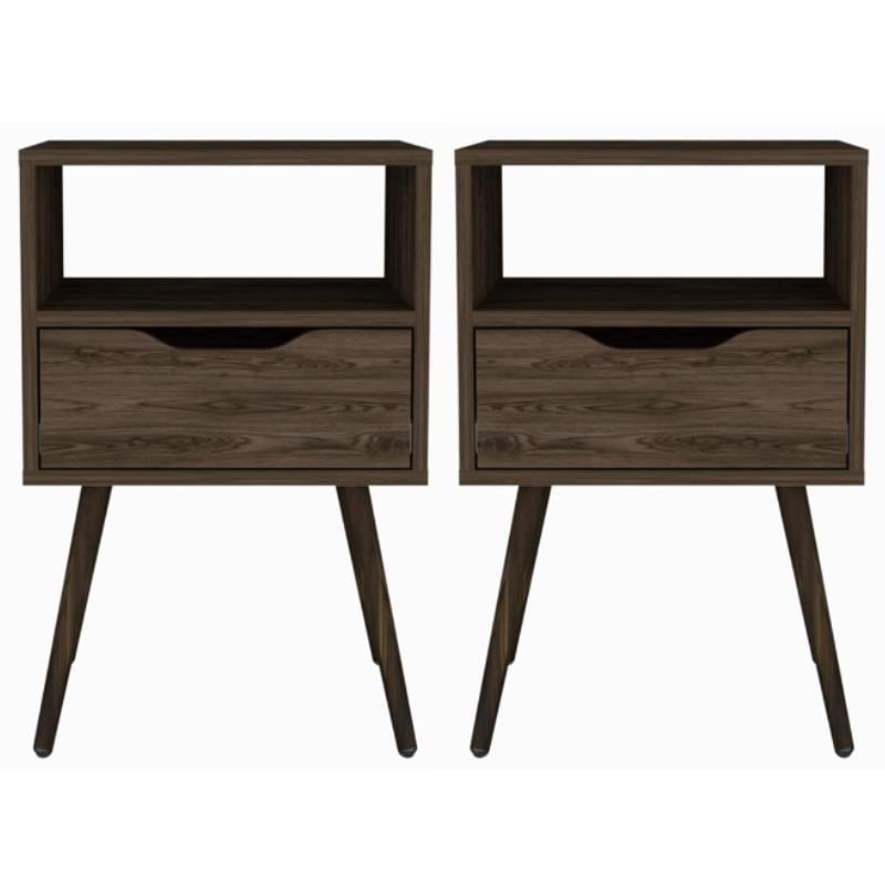 Home Square Otom Engineered Wood Nightstand in Dark Walnut - Set of 2