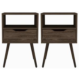 Home Square Otom Engineered Wood Nightstand in Dark Walnut - Set of 2