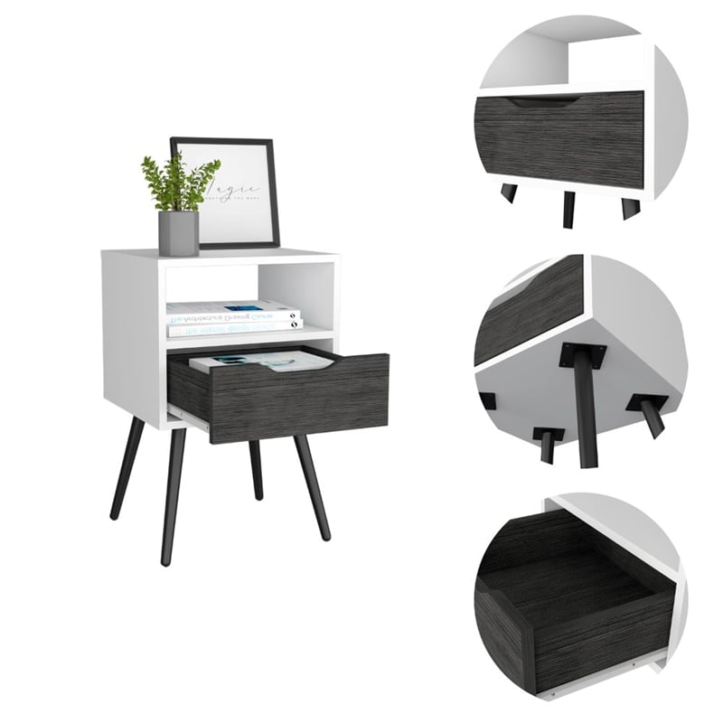 Home Square Otom Engineered Wood Nightstand in Ash & White - Set of 2