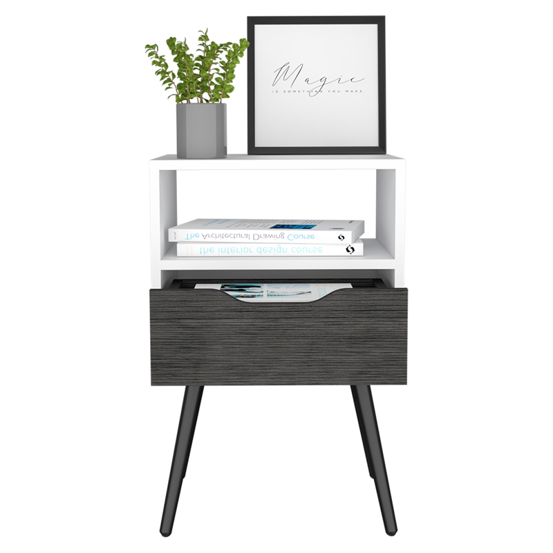 Home Square Otom Engineered Wood Nightstand in Ash & White - Set of 2