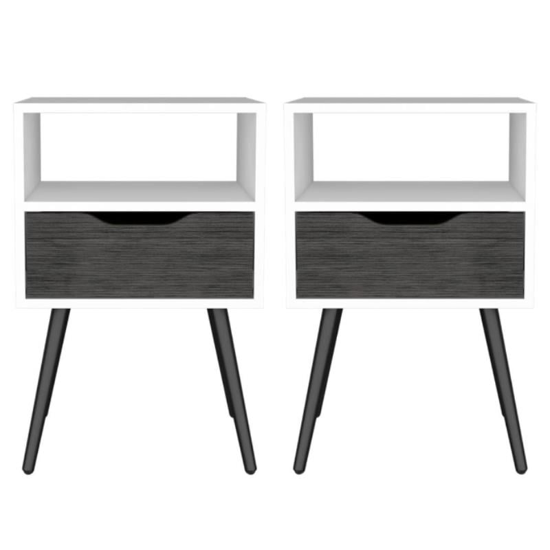 Home Square Otom Engineered Wood Nightstand in Ash & White - Set of 2