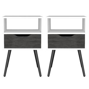 Home Square Otom Engineered Wood Nightstand in Ash & White - Set of 2
