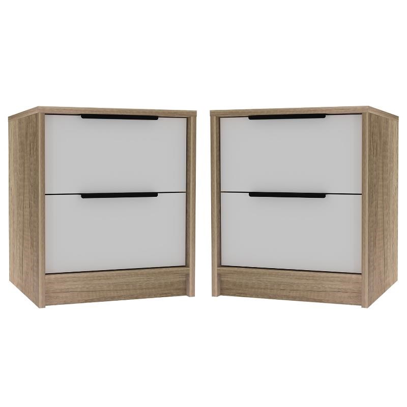 Home Square Kaia 2 Drawer Night Stand in White & Light Oak - Set of 2