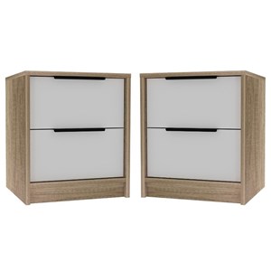 Home Square Kaia 2 Drawer Night Stand in White & Light Oak - Set of 2
