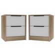 Home Square Kaia 2 Drawer Night Stand in White & Light Oak - Set of 2