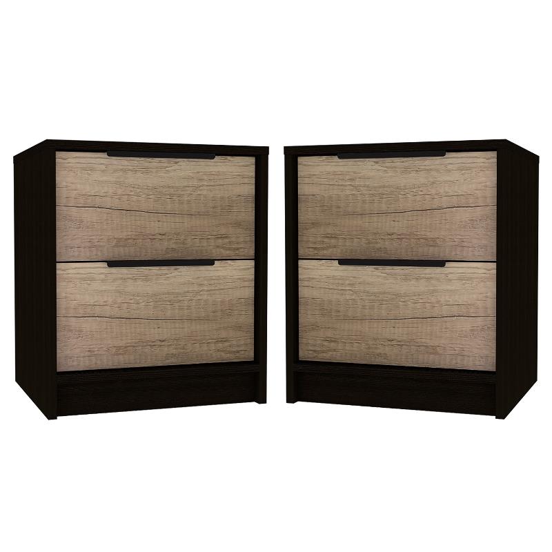 Home Square Kaia Wood 2 Drawer Night Stand in Black Wengue - Set of 2