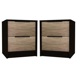 Home Square Kaia Wood 2 Drawer Night Stand in Black Wengue - Set of 2