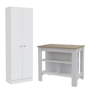 Home Square 2-Piece Set with Storage Pantry Cabinet and Kitchen Island