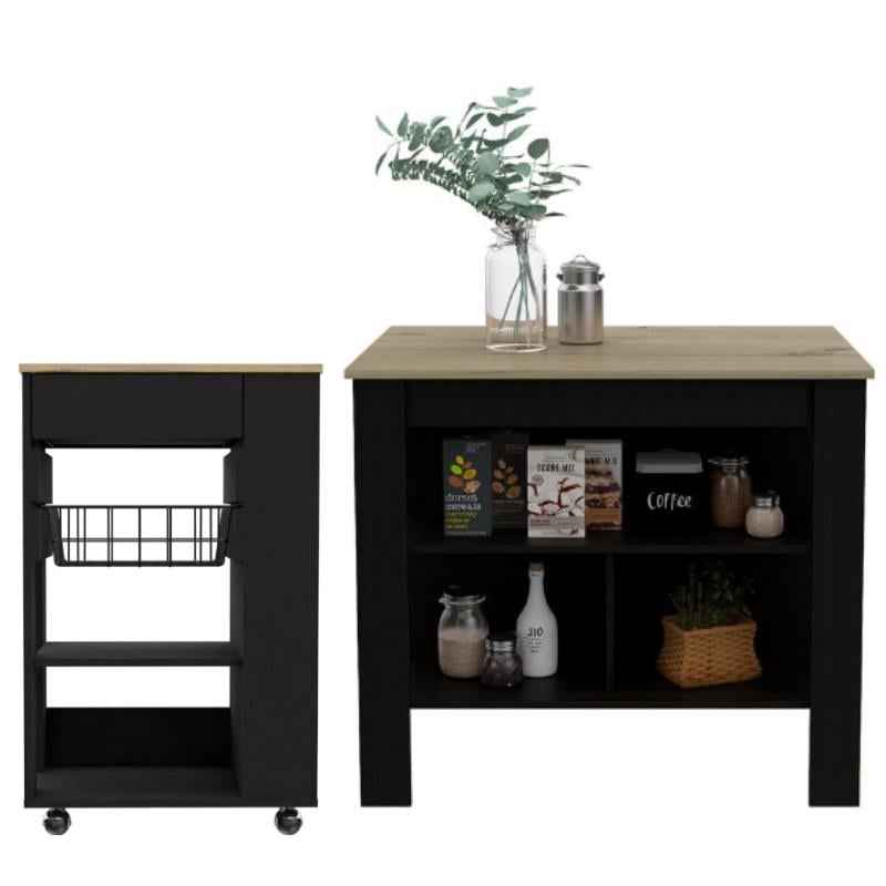 Home Square 2-Piece Set with Kitchen Cart & Cala Kitchen Island