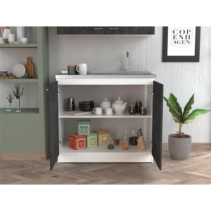 Home Square 2-Piece Set with Utility Sink and Wall Cabinet in White & Smoky Oak