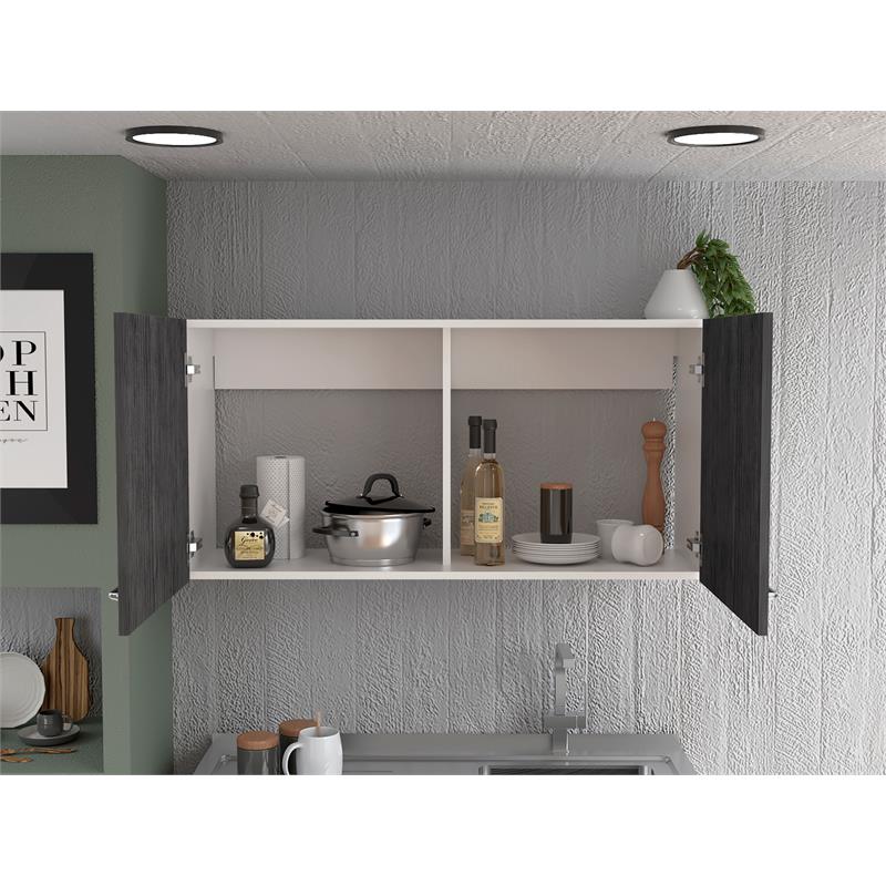 Home Square 2-Piece Set with Utility Sink and Wall Cabinet in White & Smoky Oak