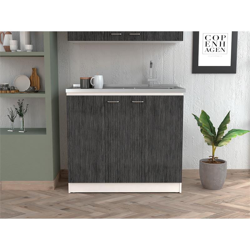 Home Square 2-Piece Set with Utility Sink and Wall Cabinet in White & Smoky Oak