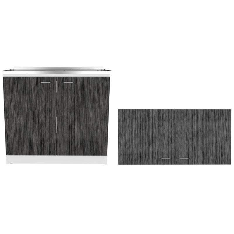 Home Square 2-Piece Set with Utility Sink and Wall Cabinet in White & Smoky Oak