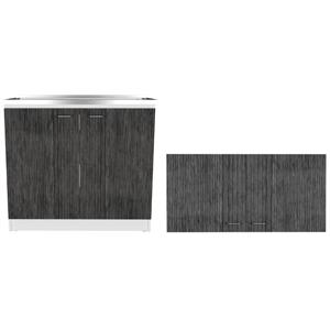 Home Square 2-Piece Set with Utility Sink and Wall Cabinet in White & Smoky Oak